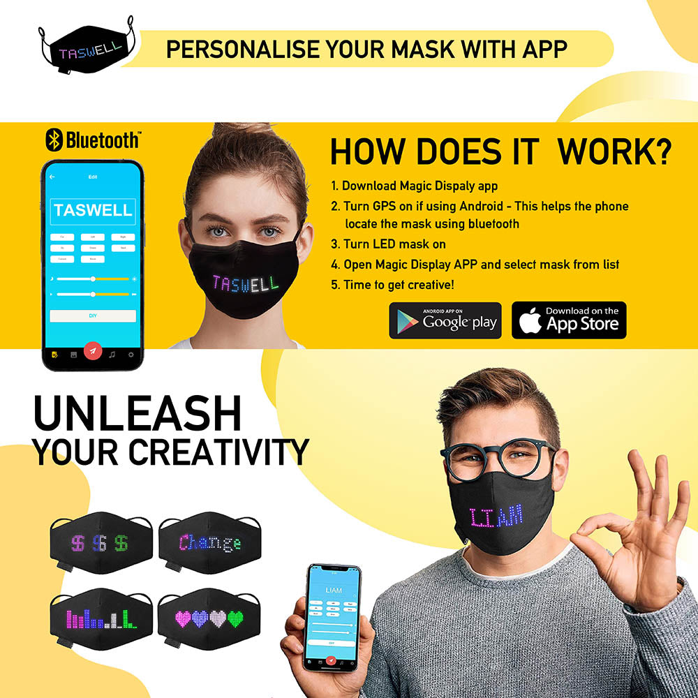 LED Customisable Face Cover with Bluetooth to APP