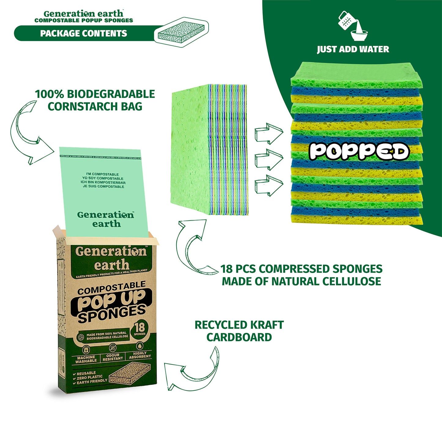 POP UP | Compostable Sponges | 18pcs